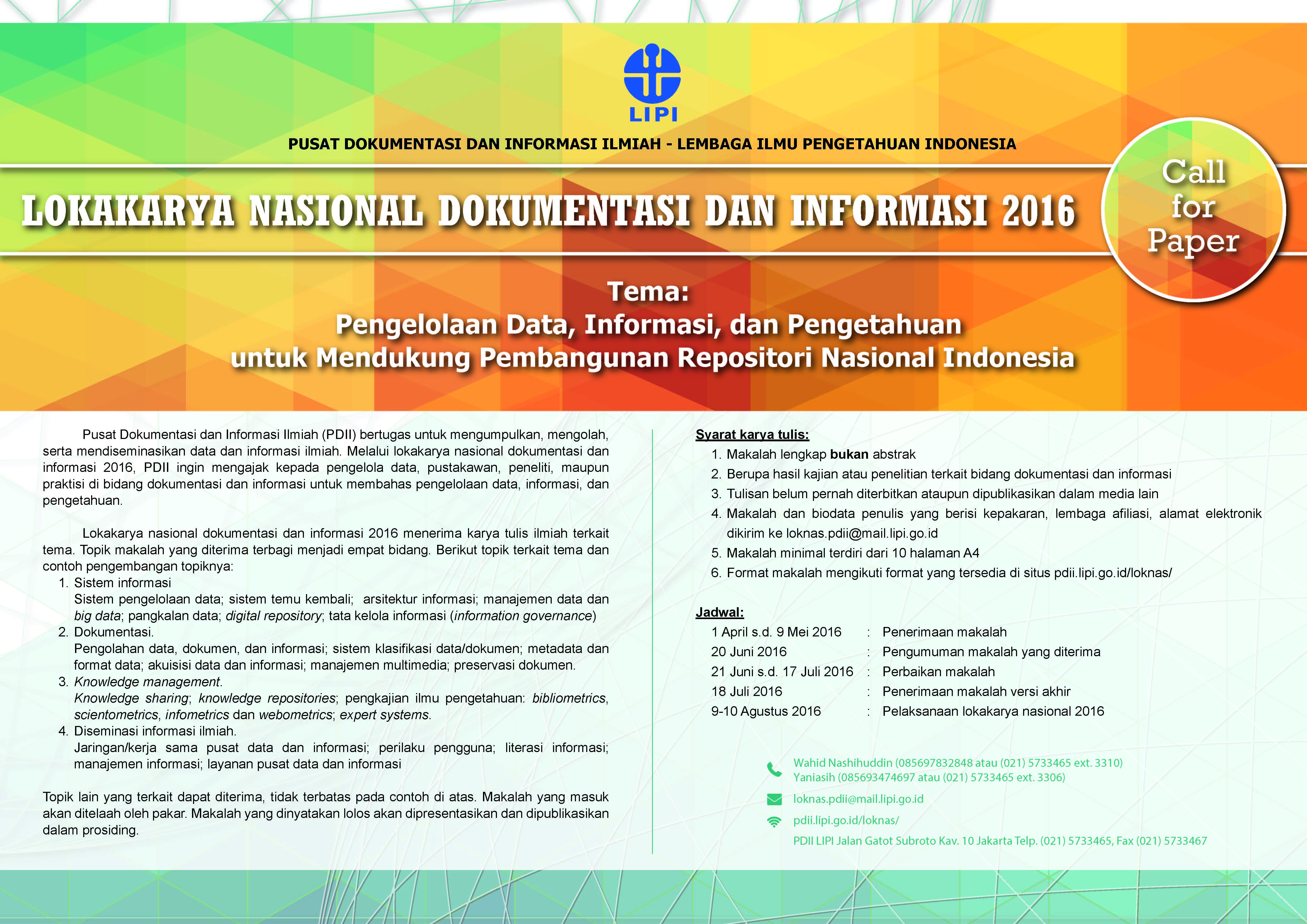 Call for Papers Lokakarya Nasional Dokumentasi dan Informasi 2016